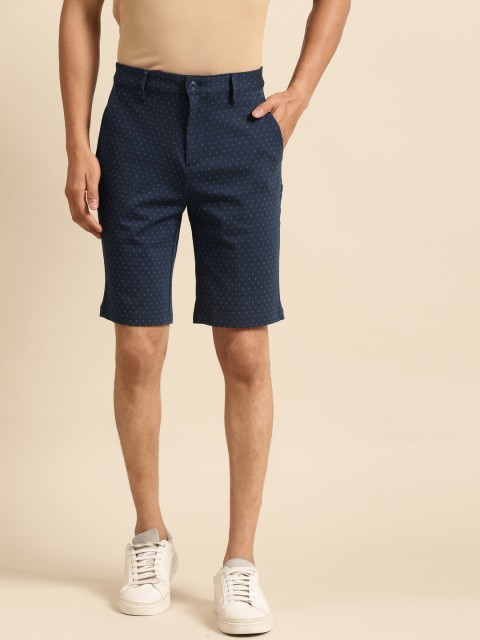

United Colors of Benetton Men Navy Blue & White Self Design Slim Fit Regular Shorts