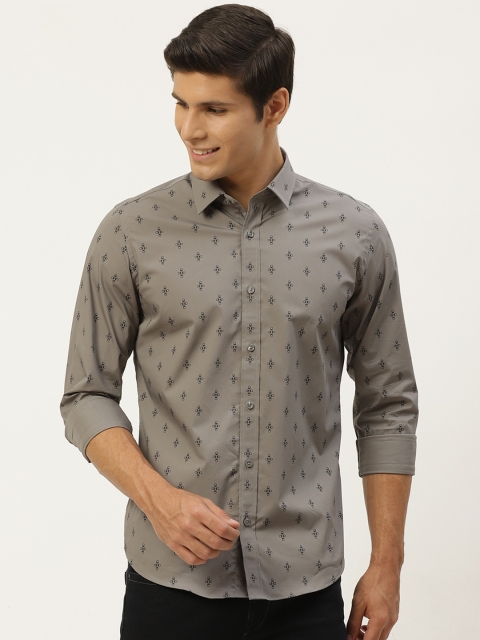 

United Colors of Benetton Men Grey Slim Fit Brand Logo Print Casual Shirt