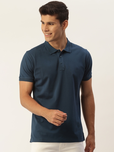 

United Colors of Benetton Men Teal Blue Polo Collar Pure Cotton T-shirt