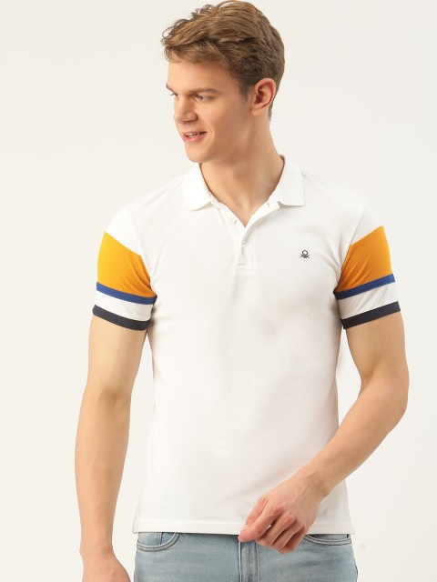 

United Colors of Benetton Men White Solid Pure Cotton Polo Collar T-shirt