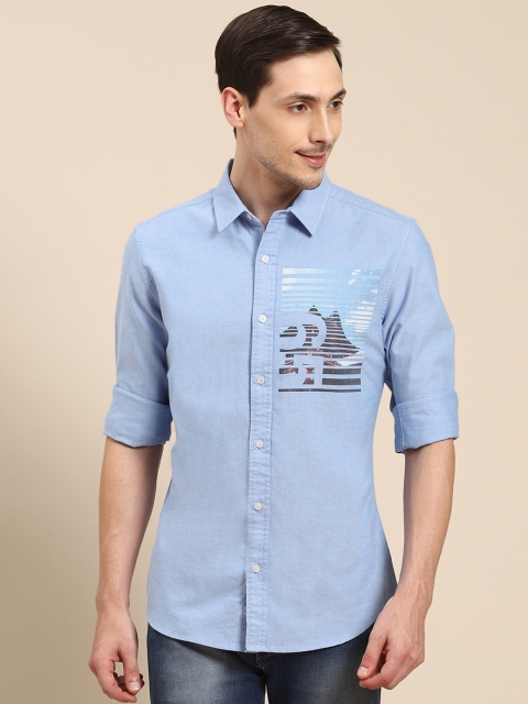 

United Colors of Benetton Men Blue Pure Cotton Slim Fit Printed Casual Shirt