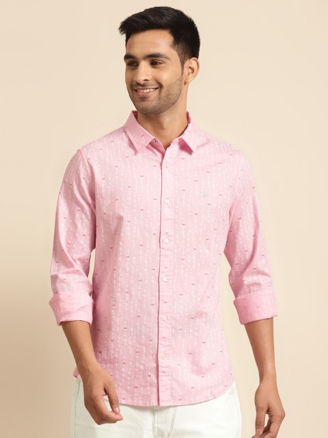

United Colors of Benetton Men Pink & White Cotton Slim Herringbone Patterned Casual Shirt