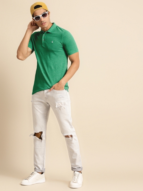 

United Colors of Benetton Men Green Solid Polo Collar T-shirt