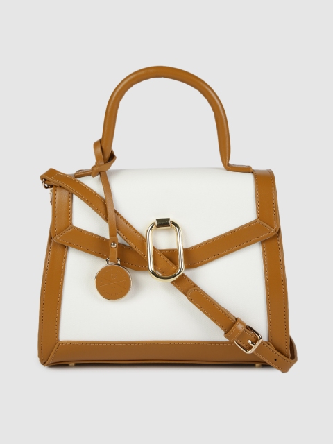 

Allen Solly White & Tan Colourblocked Satchel with Detachable Sling Strap