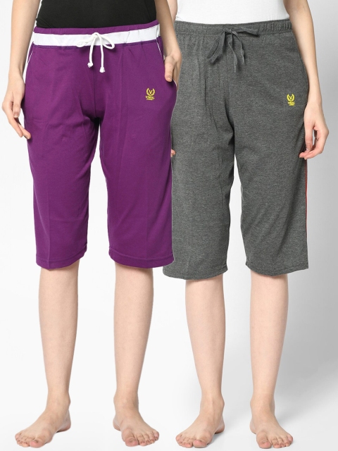 

VIMAL JONNEY Women Pack of 2 Purple & Grey Solid Lounge Pants