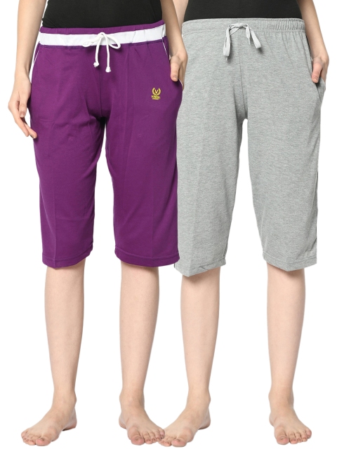 

VIMAL JONNEY Women Pack of 2 Purple & Grey Printed Lounge Shorts