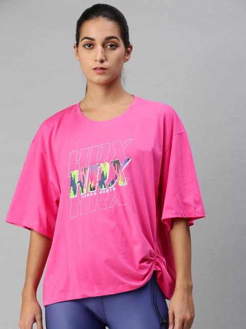 

HRX by Hrithik Roshan Women Pink Brand Logo Printed Drop-Shoulder Sleeves T-shirt