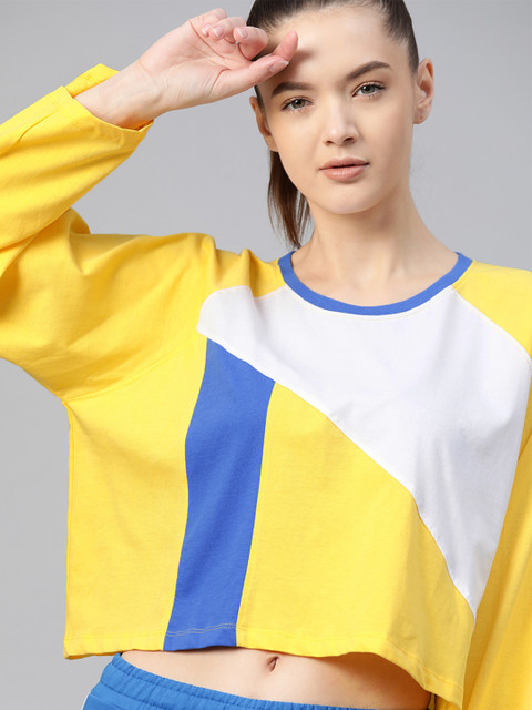 

HRX By Hrithik Roshan Women Aspen Gold Optic White Colourblock Bio-Wash Lifestyle Tshirt, Yellow
