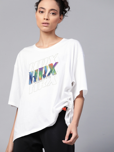 

HRX by Hrithik Roshan Women White Brand Logo Printed Bio-Wash Lifestyle Tshirt