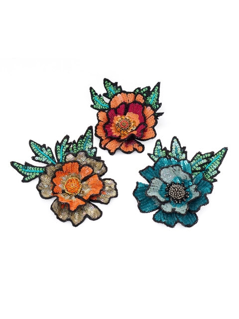 

Diwaah Women Set Of 3 Embellished Flower-Shaped Brooches, Orange