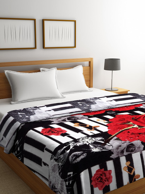 

NEUDIS Black & Red Floral AC Room 233 GSM Double Bed Blanket