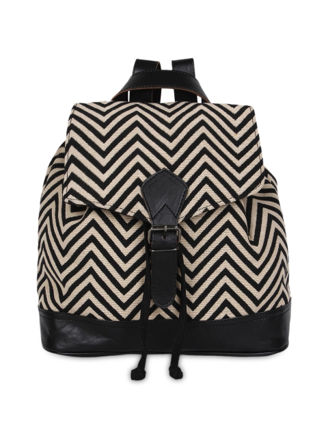 

Anekaant Beige & Black Chevron Striped Backpack