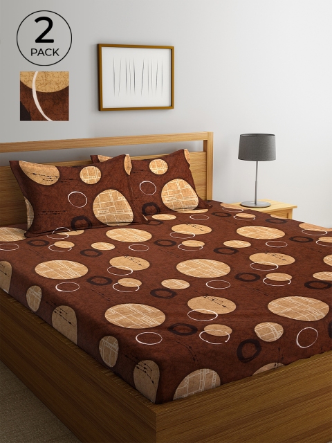 

KLOTTHE Brown Geometric 210 TC Cotton 2 King Bedsheet with 4 Pillow Covers