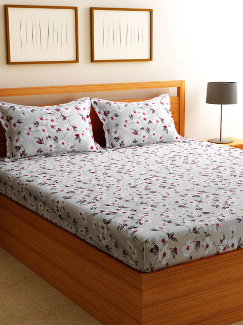 

Florida Grey & Red Floral 180 TC Cotton 1 King Bedsheet with 2 Pillow Covers