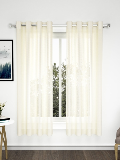 

Bedspun Off-White Set of 2 Transparent Fancy Sparkling Sheer Eyelet Window Curtains