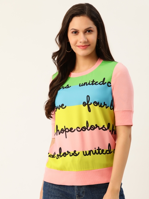 

United Colors of Benetton Women Pink Printed Round Neck T-shirt