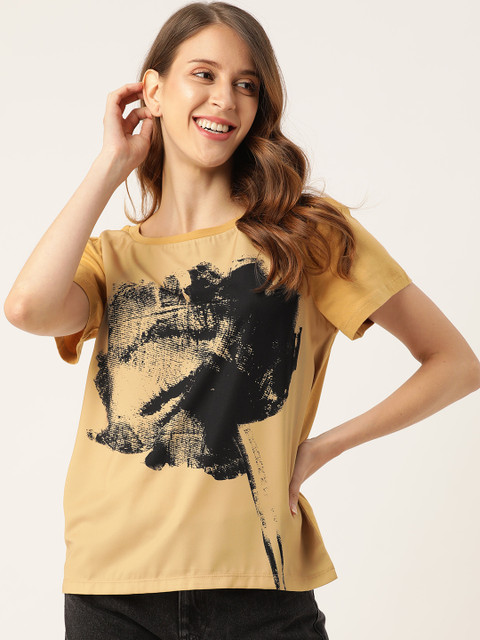 

United Colors of Benetton Women Khaki Printed T-shirt