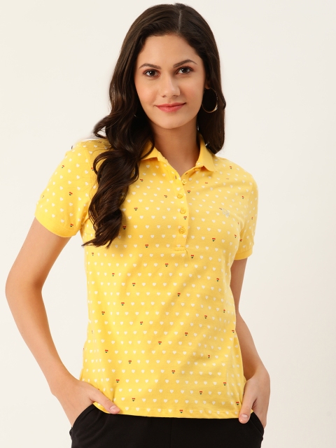 

United Colors of Benetton Women Yellow Printed Polo Collar T-shirt