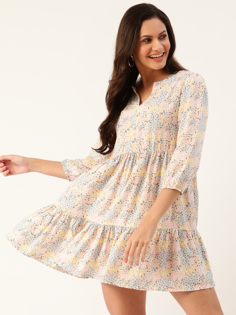 

United Colors of Benetton Women White Printed A-Line Dress