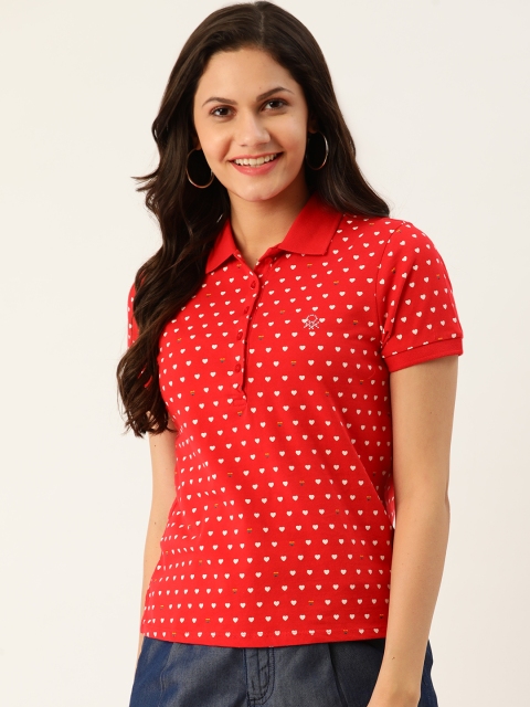 

United Colors of Benetton Women Red Printed Polo Collar T-shirt