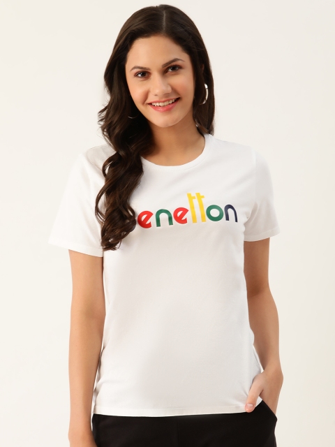 

United Colors of Benetton Women White Printed Round Neck T-shirt