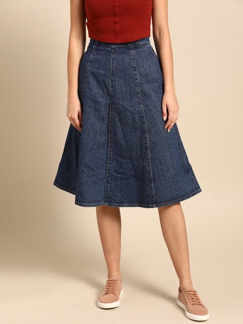 

United Colors of Benetton Women Navy Solid Panelled Denim A-Line Skirt, Navy blue