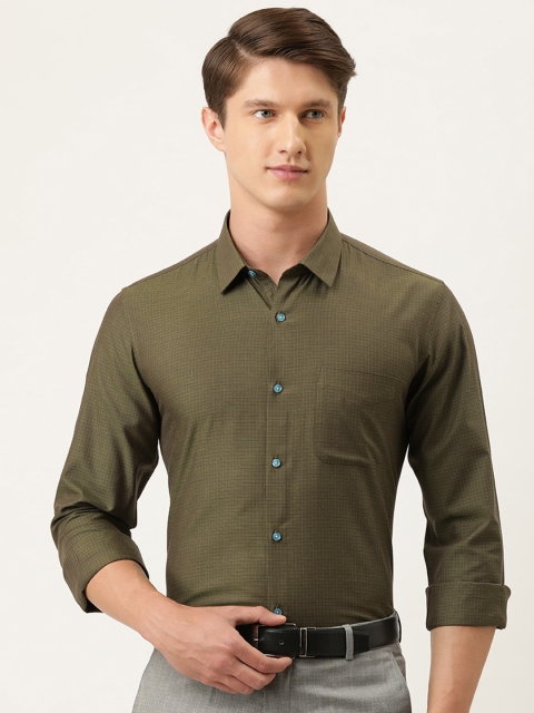 

Peter England Men Olive Green Slim Fit Checked Shirt