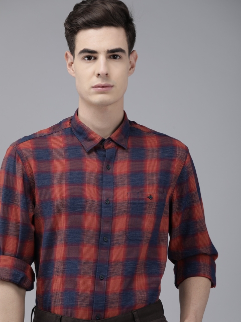 

Blackberrys Men Blue & Orange Slim Fit Checked Smart Casual Shirt