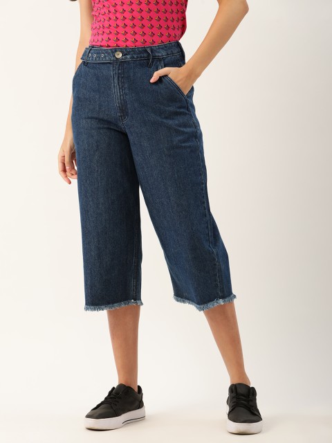 

United Colors of Benetton Women Navy Blue Solid Cotton Regular Fit Capris
