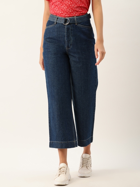 

United Colors of Benetton Women Navy Blue Cotton Flared Mid-Rise Clean Look Cropped Jeans