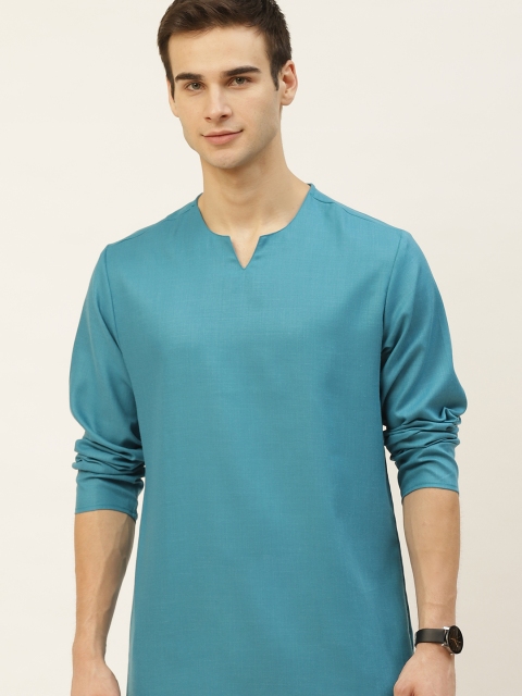 

Ode by House of Pataudi Men Teal Blue Solid Straight Kurta