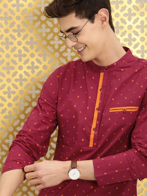 

Ode by House of Pataudi Men Magenta & Orange Geometric Printed Kurta