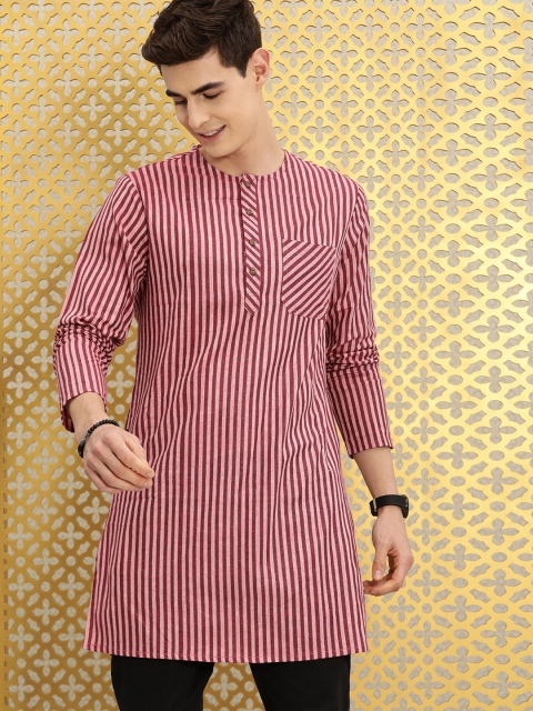 

Ode by House of Pataudi Men Pink & Maroon Striped Kurta
