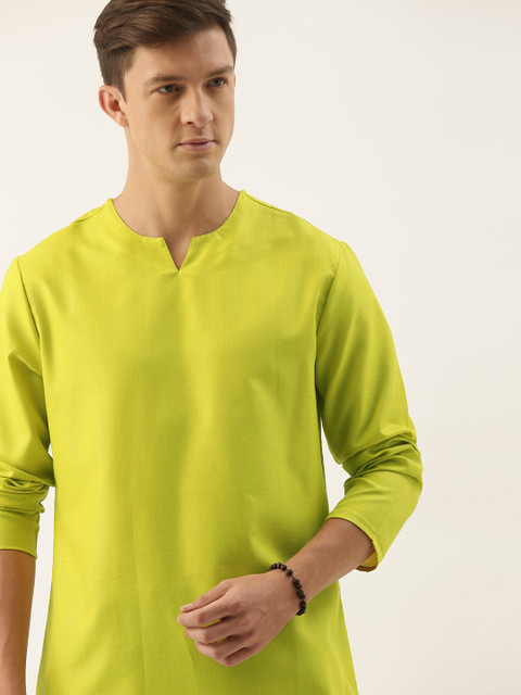 

Ode by House of Pataudi Men Fluorescent Green Kurta