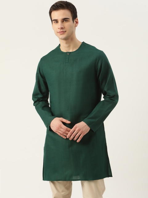 

Ode by House of Pataudi Men Green Solid Straight Rozana Kurta