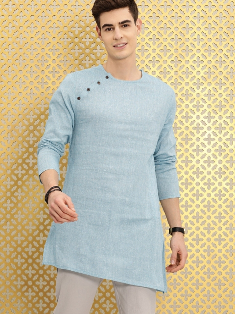 

Ode by House of Pataudi Men Blue Solid High-Low Regular Kurta