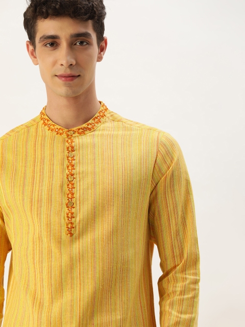 

Ode by House of Pataudi Men Yellow & Orange Striped Kurta