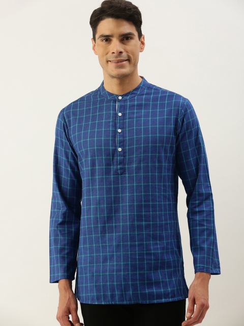 

Ode by House of Pataudi Men Blue Checked Kurta