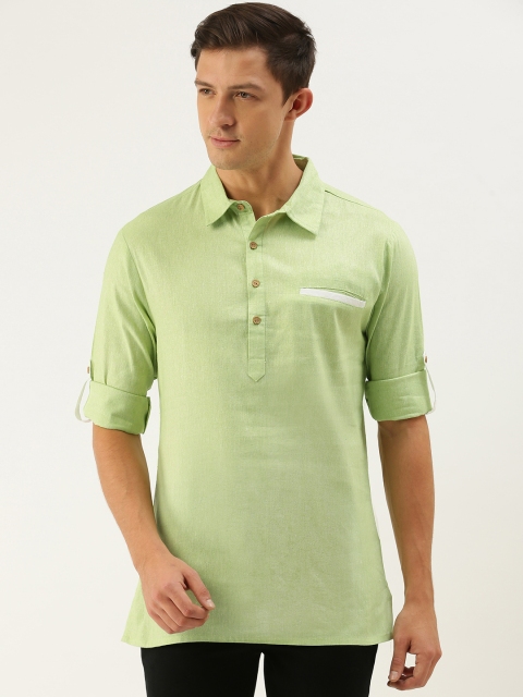 

Ode by House of Pataudi Men Green Solid Pure Cotton Kurta
