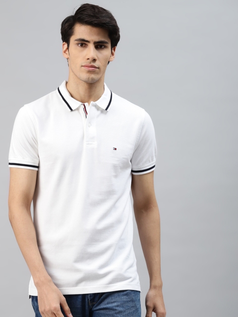 

Tommy Hilfiger Men White Solid Pure Cotton Polo Collar T-shirt