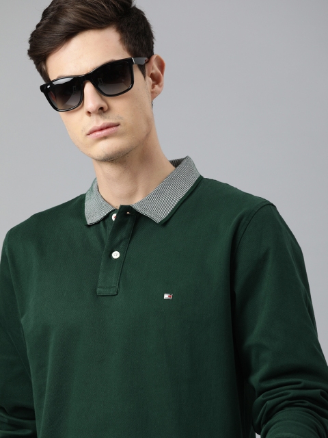 

Tommy Hilfiger Men Green Solid Polo Collar T-shirt