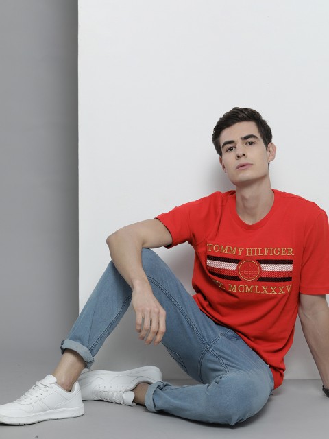 

Tommy Hilfiger Men Red Embroidered Round Neck Organic Cotton T-shirt