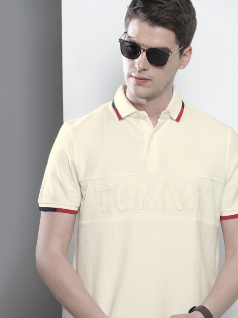 

Tommy Hilfiger Men White Printed Polo Collar Pure Cotton T-shirt
