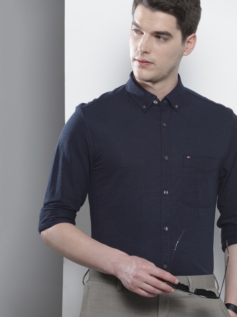 

Tommy Hilfiger Men Navy Blue Slim Fit Solid Smart Casual Shirt