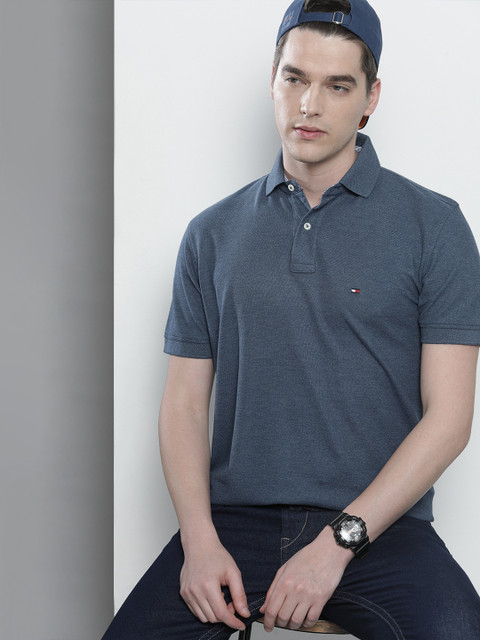 

Tommy Hilfiger Men Blue Solid Polo Collar Pure Cotton T-shirt