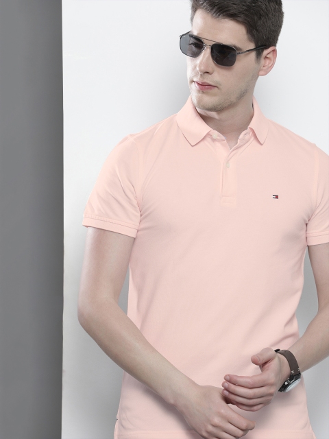 

Tommy Hilfiger Men Peach-Coloured Solid Polo Collar T-shirt