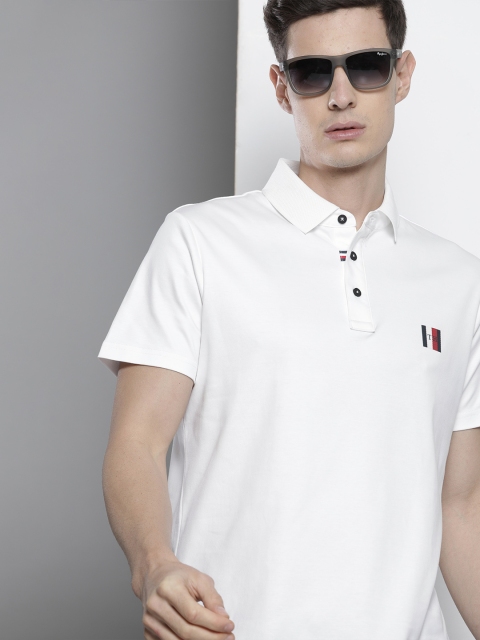 

Tommy Hilfiger Men White Solid Slim Fit Polo Collar Pure Cotton T-shirt