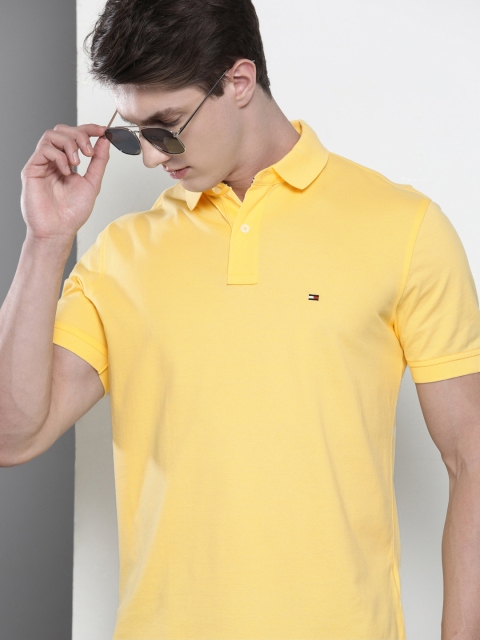 

Tommy Hilfiger Men Yellow Solid Polo Collar Pure Cotton T-shirt