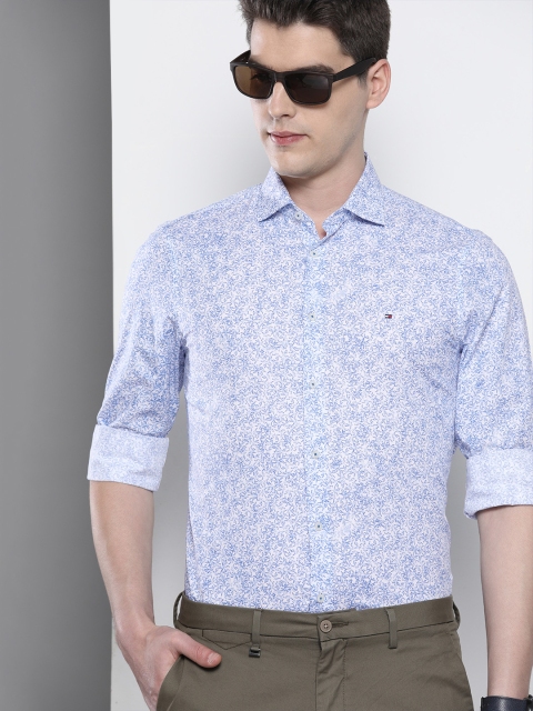 

Tommy Hilfiger Men White & Blue Slim Fit Floral Printed Smart Casual Shirt