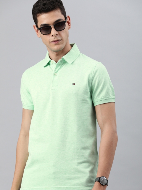 

Tommy Hilfiger Men Green Slim Fit Solid Polo Collar T-shirt